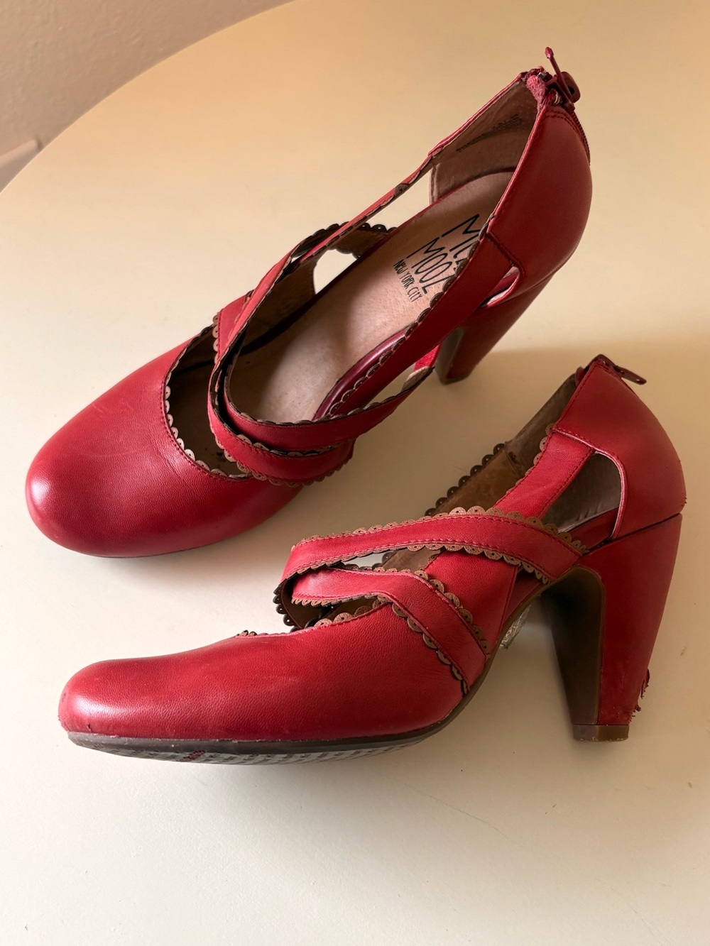 Miz Mooz Red Cross-Strap Block Heel Pumps 7.5